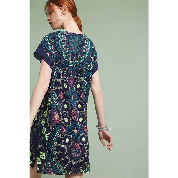 Anthropologie Maeve Multicolor Geometric Medallion Silk Dress XS - Picture 2 of 7